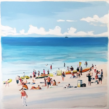 Painting titled "Les embarcations" by Cathy Doutreligne, Original Artwork, Acrylic Mounted on Wood Stretcher frame