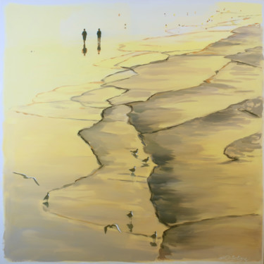 L'heure d'or Schilderij getiteld "L'heure d'or" door Cathy Doutreligne, Origineel Kunstwerk, Acryl Gemonteerd op Frame voor houten branca…