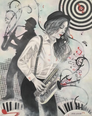 Peinture intitulée ""Envolée de notes"" par Shena Ajuelos, Œuvre d'art originale, Huile
