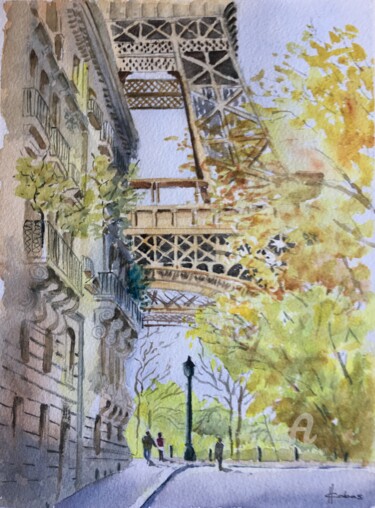 Peinture intitulée "The Tower" par Horacio Cobas, Œuvre d'art originale, Aquarelle