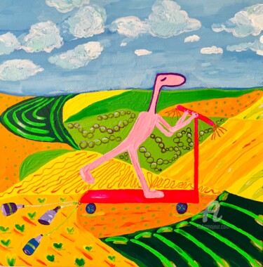 "Pinko with Scooter" başlıklı Tablo Nida Acun tarafından, Orijinal sanat, Akrilik Ahşap panel üzerine monte edilmiş