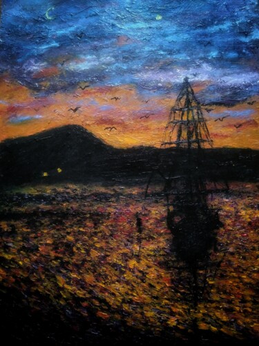 绘画 标题为“Sunset on the lake” 由Sasha Brisac, 原创艺术品, 丙烯