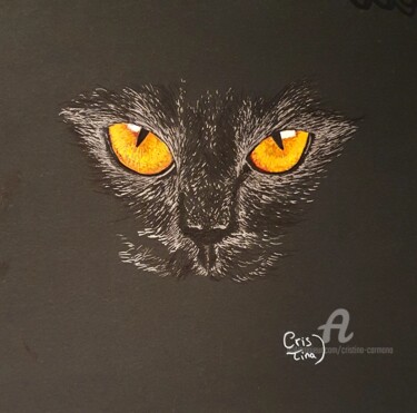 图画 标题为“Yeux de chat - Or” 由Cristina Carmona, 原创艺术品, 标记