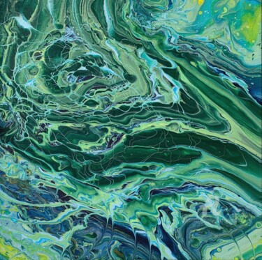 Green abstract lake Peinture intitulée "Green abstract lake" par Julia Brinkfrau, Œuvre d'art originale, Acrylique