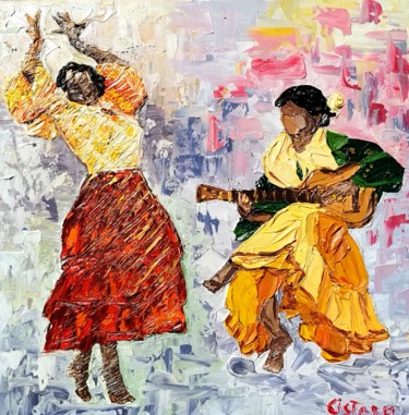 绘画 标题为“Le zingarelle” 由Luca Cistaro, 原创艺术品, 油 安装在木质担架架上