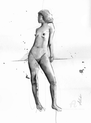 Last nude -DI 00x Σχέδιο με τίτλο "Last nude -DI 00x" από Alliet-Delacroix, Αυθεντικά έργα τέχνης, Μελάνι Τοποθετήθηκε στο Χαρτόνι