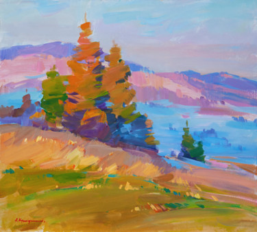Painting titled "Morning in the Moun…" by Aleksander Kryushyn, Original Artwork, Acrylic