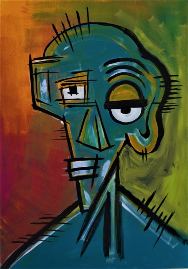 Painting titled "Pensive Man" by Simon Houlton, Original Artwork, Acrylic Mounted on Wood Stretcher frame