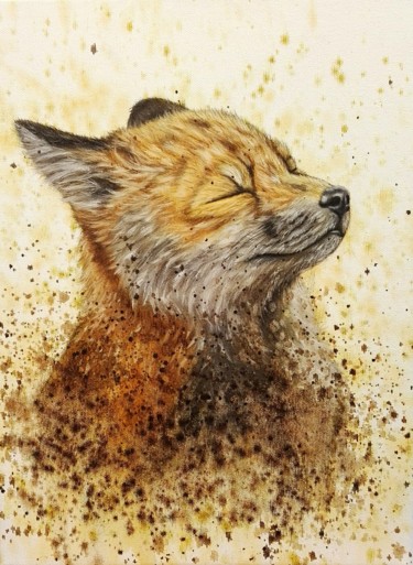 绘画 标题为“Le renard format 30…” 由Steivan Loundou, 原创艺术品, 油 安装在木质担架架上