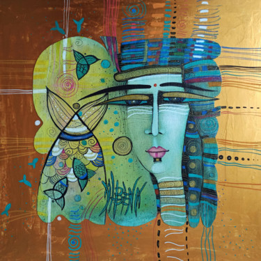 Peinture intitulée "La sirène 43 cm" par Albena Vatcheva, Œuvre d'art originale, Collages Monté sur Panneau de bois