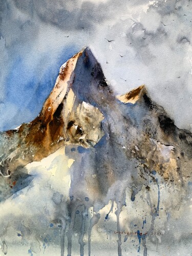 Mountainscape #16 Painting titled "Mountainscape #16" by Eugenia Gorbacheva, Original Artwork, Watercolor