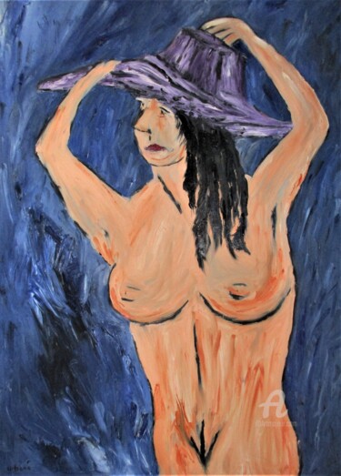 Brune au chapeau Painting titled "Brune au chapeau" by Roberto Urbano, Original Artwork, Oil