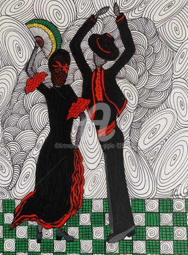 Dessin intitulée "La danse de Séville" par Lucie Giglio, Œuvre d'art originale, Aquarelle