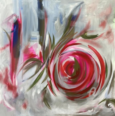 Painting titled "Floral energy" by Viktoria Ganhao, Original Artwork, Acrylic Mounted on Wood Stretcher frame
