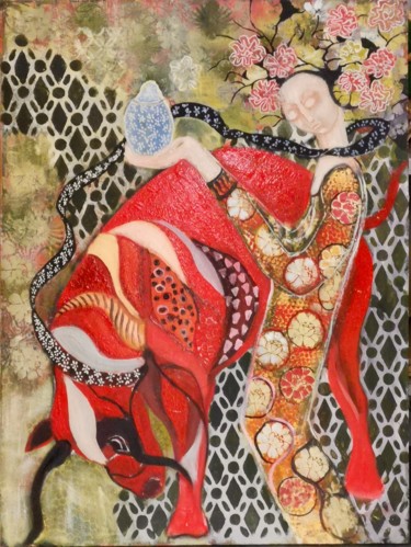 Pintura intitulada "legende d'Europe" por Betty Fevrier, Obras de arte originais, Óleo