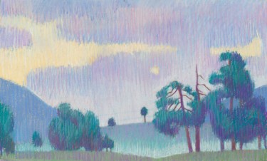 「Вечер в горах」というタイトルの絵画 Kristina Koròによって, オリジナルのアートワーク, パステル