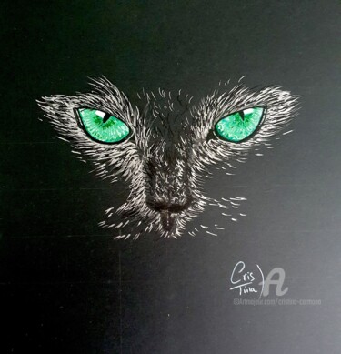 图画 标题为“Yeux de chat - vert” 由Cristina Carmona, 原创艺术品, 标记