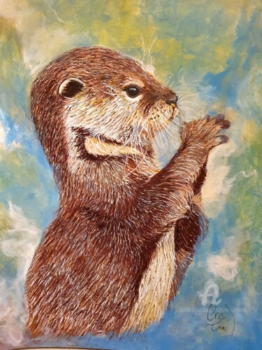 图画 标题为“La Loutre” 由Cristina Carmona, 原创艺术品, 标记