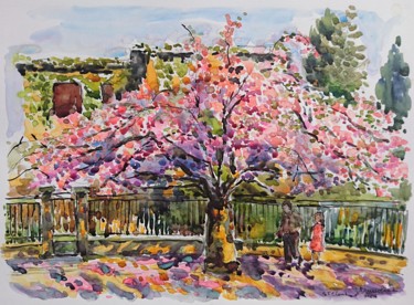 Painting titled "Saint-Cloud, les pr…" by Vincent Dumolard, Original Artwork, Watercolor