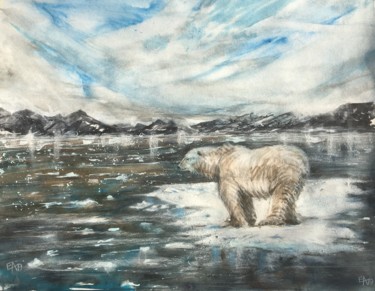 Painting titled "Seul sur la banquise" by Emilian Alexianu, Original Artwork, Watercolor