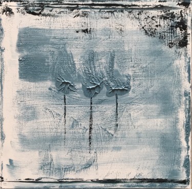 Painting titled "Arbres bleus 2" by Anna Coccia, Original Artwork, Acrylic Mounted on Wood Stretcher frame