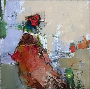 Painting titled "Spotkanie z bażantem" by Kazimierz Mordarski, Original Artwork, Oil