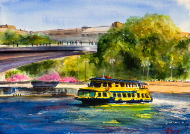 "River bus at the So…" başlıklı Tablo Виктория Гаман tarafından, Orijinal sanat, Suluboya