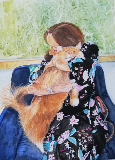 「Rose e Rajah」というタイトルの絵画 Solange Esposito (SEsposito)によって, オリジナルのアートワーク, 水彩画