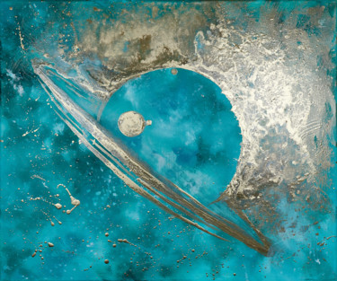 Journey to the stars - original painting oila gold leaf Painting titled "Journey to the star…" by Mariia Iakovleva, Original Artwork, Oil Mounted on Wood Stretcher frame