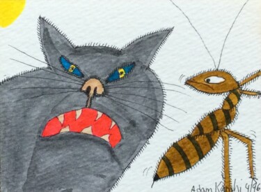 绘画 标题为“Cat and Ant chance…” 由Adam Kamhi, 原创艺术品, 水彩