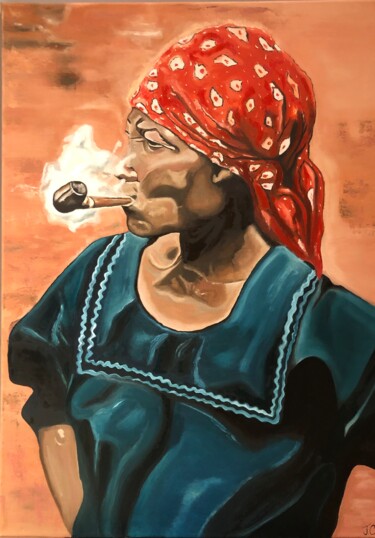 Marchande à la pipe Peinture intitulée "Marchande à la pipe" par Julie Coudret Carrasco, Œuvre d'art originale, Huile Monté sur Châssis en bois