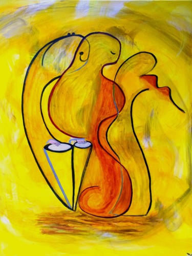 Schilderij getiteld "Three Musicians" door David Callahan, Origineel Kunstwerk, Acryl