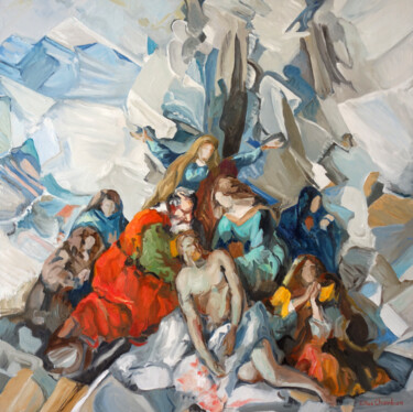 绘画 标题为“Pietà synchronistiq…” 由Gilles Chambon, 原创艺术品, 油 安装在木质担架架上