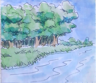 Dessin intitulée "Forêt" par Jean Christophe Ravier, Œuvre d'art originale, Aquarelle