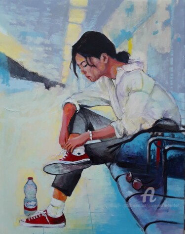 Peinture intitulée "Le dernier train" par Marie Andrée Hembert, Œuvre d'art originale, Acrylique Monté sur Châssis en bois