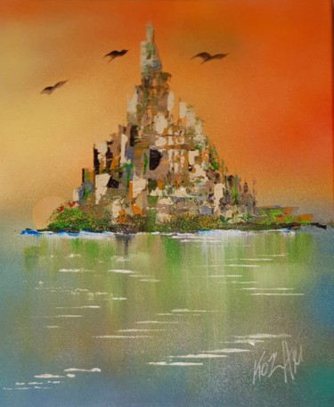 Aurore à Saint Michel Painting titled "Aurore à Saint Mich…" by Pascal Koza, Original Artwork, Acrylic Mounted on Wood Stretcher frame