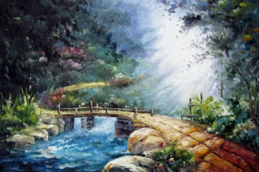 제목이 "Waterside 010"인 미술작품 Lermay Chang로, 원작, 기름 나무 들것 프레임에 장착됨