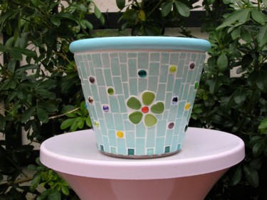 Sculptuur getiteld "Cache pot mosaique…" door Melandyne, Origineel Kunstwerk, Mozaïek