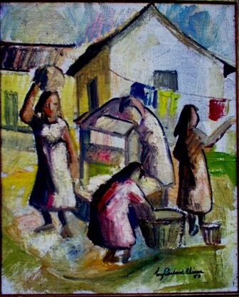 Pintura intitulada "mus065 - Lavadeiras" por Luiz Carlos De Andrade Lima, Obras de arte originais, Óleo