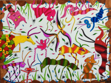 Dessin intitulée "Social gathering of…" par Adam Kamhi, Œuvre d'art originale, Aquarelle