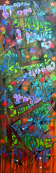 Peinture intitulée "multi Tags Rock" par Saname, Œuvre d'art originale, Bombe aérosol Monté sur Châssis en bois