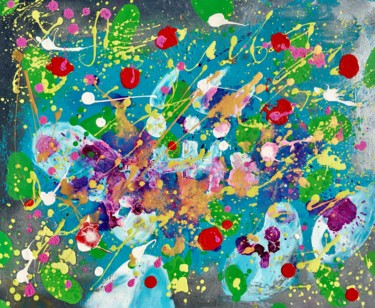 Andiamo. Colorful, action painting, silver, dots, red, blue 「Andiamo. Colorful,…」というタイトルの絵画 Veera Zukovaによって, オリジナルのアートワーク, アクリル ウッドストレッチャーフレームにマウント