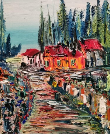 Peinture intitulée "La route de la plage" par Pascal Jung, Œuvre d'art originale, Huile