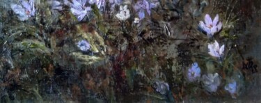 Crocuses in the first rain Painting titled "Crocuses in the fir…" by Maria Bel, Original Artwork, Oil Mounted on Cardboard