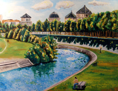 Paysage de rivière : Les rives du Lez à Montpellier Peinture intitulée "Paysage de rivière…" par Florence H, Œuvre d'art originale, Acrylique
