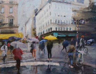 绘画 标题为“Parapluies faubourg…” 由Manuel Leonardi, 原创艺术品, 油