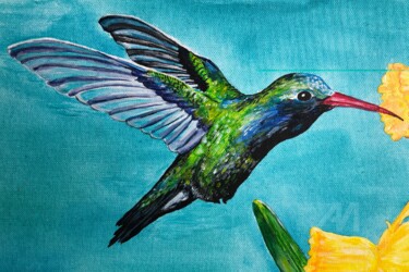 绘画 标题为“Le colibri d'Henri” 由Valérie Schuler, 原创艺术品, 丙烯 安装在纸板上