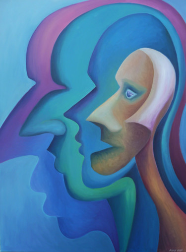 Peinture intitulée "Sihouettes-profil" par Raphaël Roux, Œuvre d'art originale, Huile