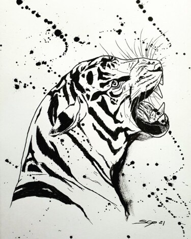 绘画 标题为“Tigre” 由São Vieira, 原创艺术品, 墨