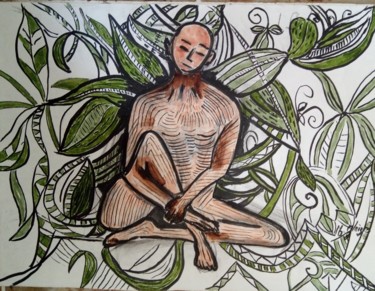 Peinture intitulée "MEDITATION" par Michele Glaize, Œuvre d'art originale, Encre